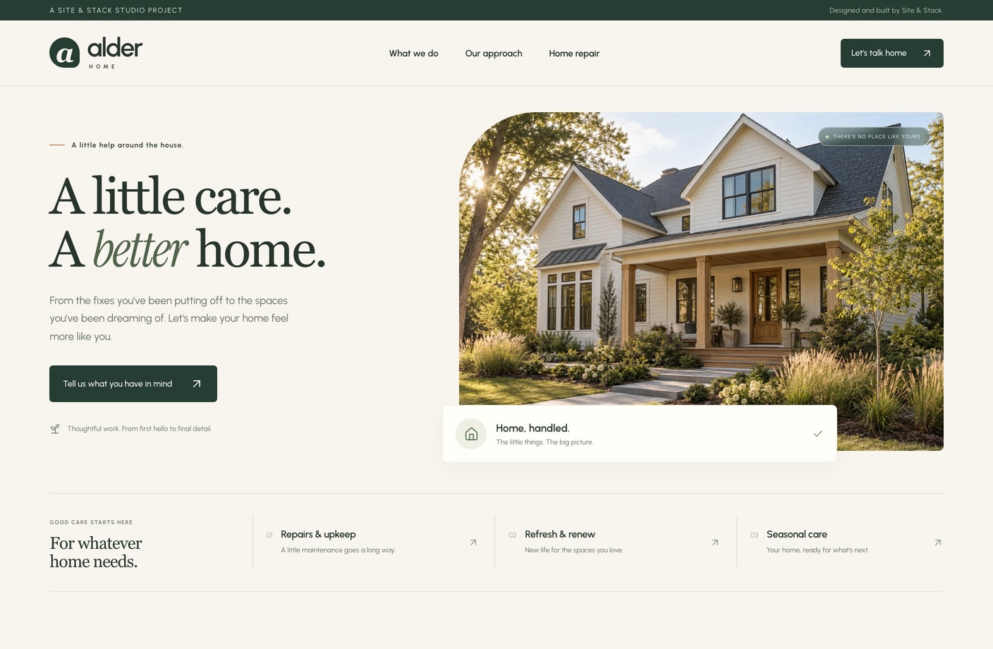 Alder Home website with a clear request-a-visit journey